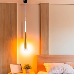 LAMPARA COLGANTE 45CM TIPO CONO DORADO LH-3858