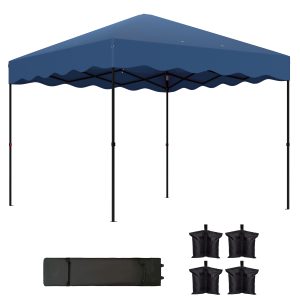 Outsunny Carpa Plegable Pop-up Gazebo 3×3 m Cenador Plegable con Protección UV 50+ Altura Ajustable Bolsa de Arena y Bolsa con Ruedas para Camping Fiestas Azul Oscuro