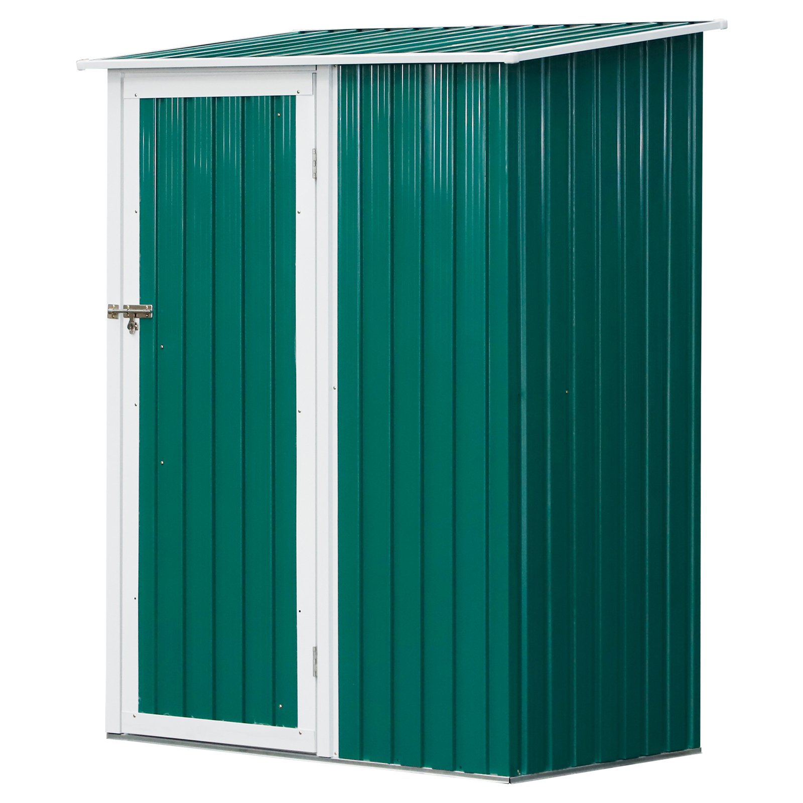 Outsunny Cobertizo de Acero 1,27㎡ 143x89x186 cm Tipo Caseta de Jardín Galvanizado Almacén para Herramientas con Techo Inclinado y Una Puerta para Terraza Exterior Verde