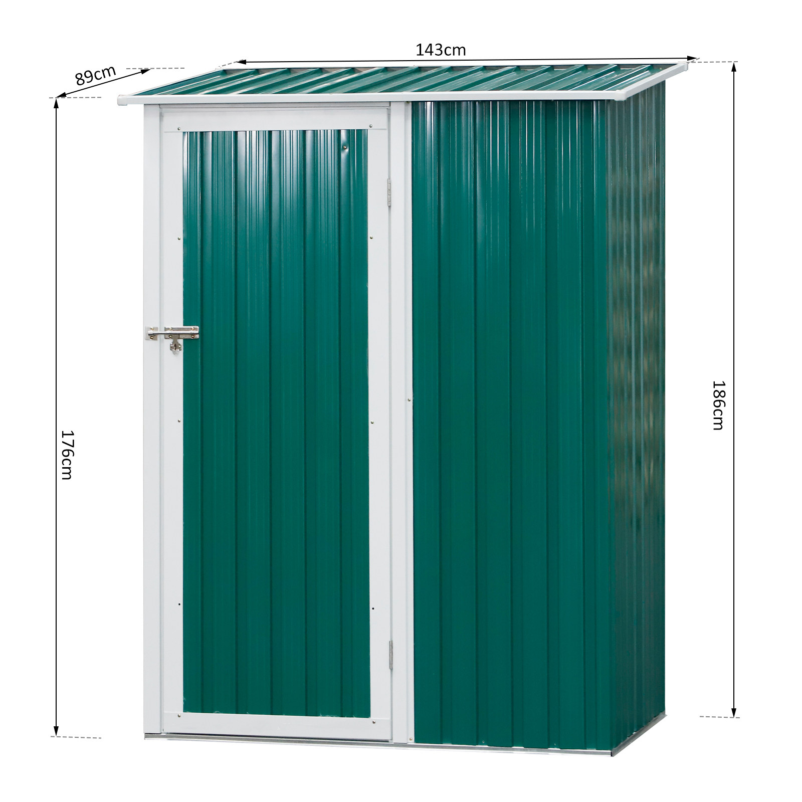 Outsunny Cobertizo de Acero 1,27㎡ 143x89x186 cm Tipo Caseta de Jardín Galvanizado Almacén para Herramientas con Techo Inclinado y Una Puerta para Terraza Exterior Verde - Imagen 3