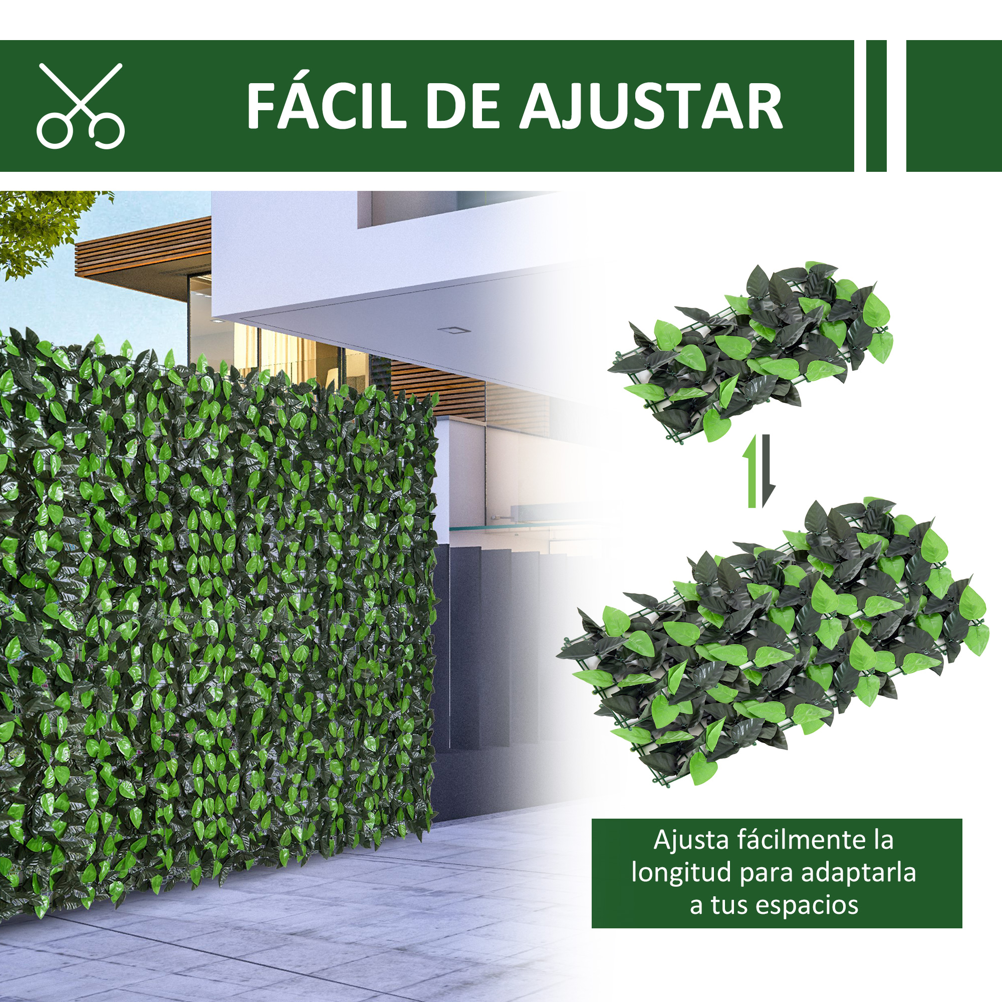 Outsunny Seto Artificial en Rollo 3×1 m Pantalla de Cerca de Privacidad para Balcón Valla Jardín Exterior Planta Decorativa de Pared PE Verde - Imagen 4