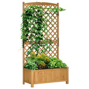 Outsunny Arriate de Jardín con Enrejado Jardinera con Celosía Macetero con Soporte para Trepadora Cultivos Plantas Flores para Exterior Patio Terraza Balcón 90x45x180 cm Natural