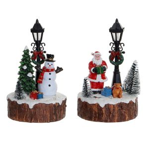 Figura Decorativa DKD Home Decor Luz LED Resina Muñeco de Nieve (9 x 9 x 13 cm) (2 Unidades)
