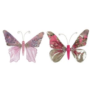 Adorno Navideño DKD Home Decor Poliéster Mariposa (22 x 3 x 18 cm) (2 Unidades)