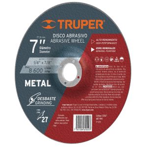 DISCO TIPO 27 DE 7″ X 6.4 MM PARA DESBASTE DE METAL, TRUPER ABT-999 12567