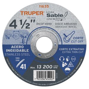 Disco Tipo 41 de 4-1/2″ x 1 mm corte fino acero inox, Sable Truper DICOF-4510I 11635