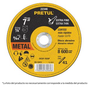 Disco Tipo 41 de 7″ x 1.5 mm corte fino de metal, Pretul DICOF-7015P 22349