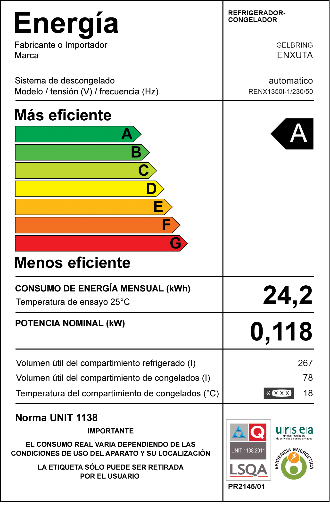 REFRIGERADOR ENXUTA F/SECO 345 LTS INOX RENX1350I1 - Imagen 3