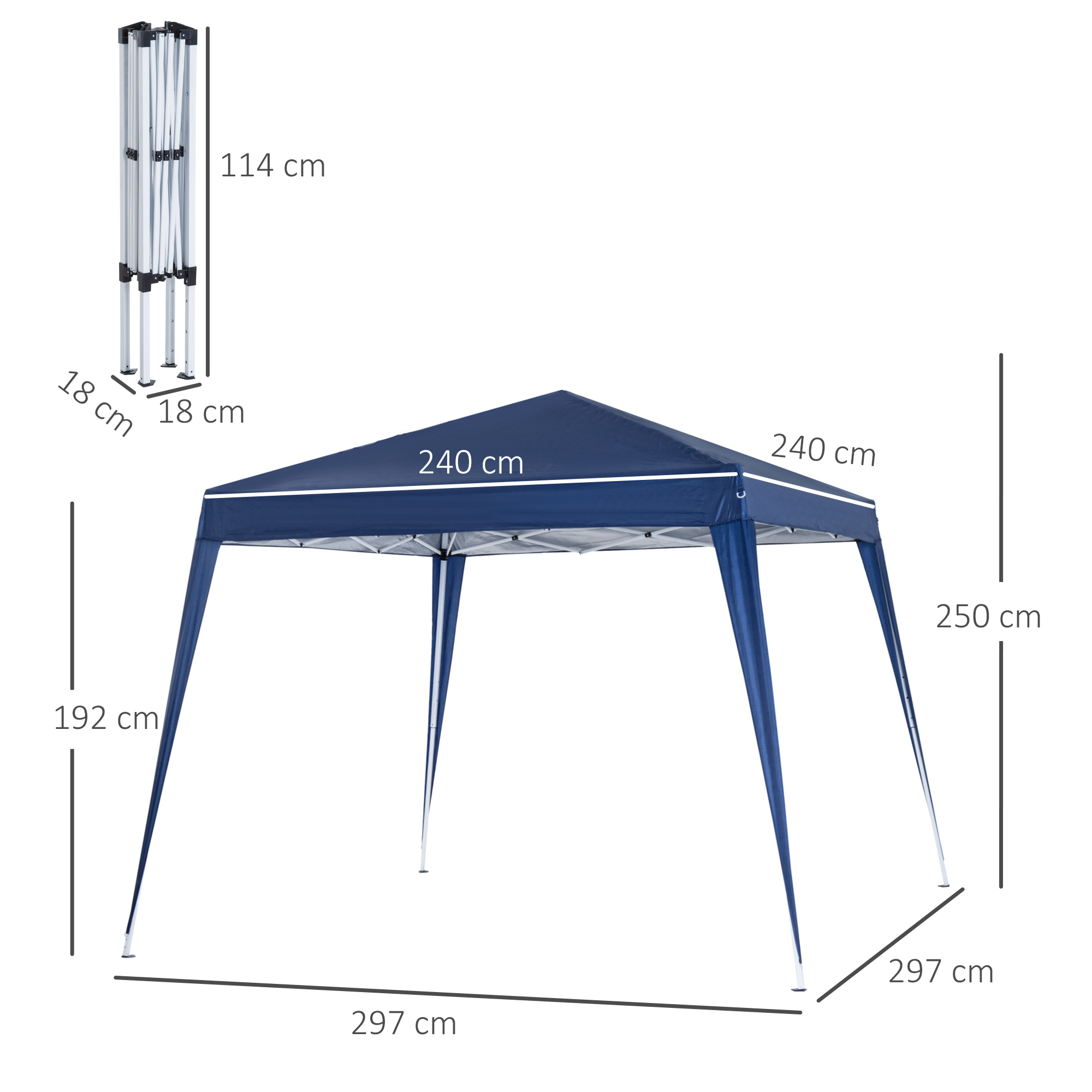 Outsunny Carpa Plegable 2,4×2,4m Cenador de Jardín Impermeable Diseño Pop Up de Acero y Cubierta de Tela Oxford Gazebo para Exterior Azul - Imagen 3