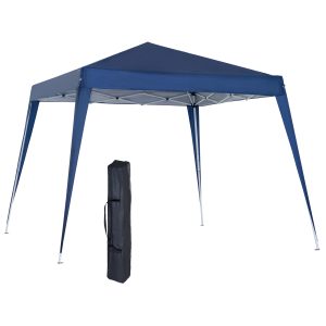 Outsunny Carpa Plegable 2,4×2,4m Cenador de Jardín Impermeable Diseño Pop Up de Acero y Cubierta de Tela Oxford Gazebo para Exterior Azul