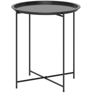 Outsunny Mesa Auxiliar Redonda Mesa de Jardín Exterior con Bandeja Extraíble Patas Plegables Mesa para Exterior Terraza Patio Ø46×50 cm Negro