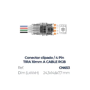 CONECTOR RGB HIPPO CLIPADO TIRA 10 mm A CABLE IP20 CN653 ILUMINIA