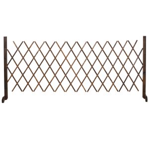 Outsunny Valla de Madera Extensible 37-225x30x106 cm Barrera de Seguridad para Perros Retráctil Multiusos para Decoración Césped Jardín Patio Marrón Carbonizado