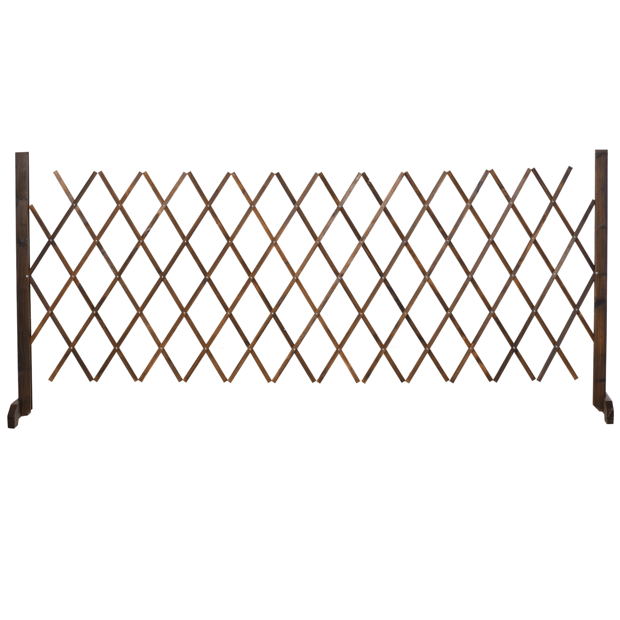 Outsunny Valla de Madera Extensible 37-225x30x106 cm Barrera de Seguridad para Perros Retráctil Multiusos para Decoración Césped Jardín Patio Marrón Carbonizado