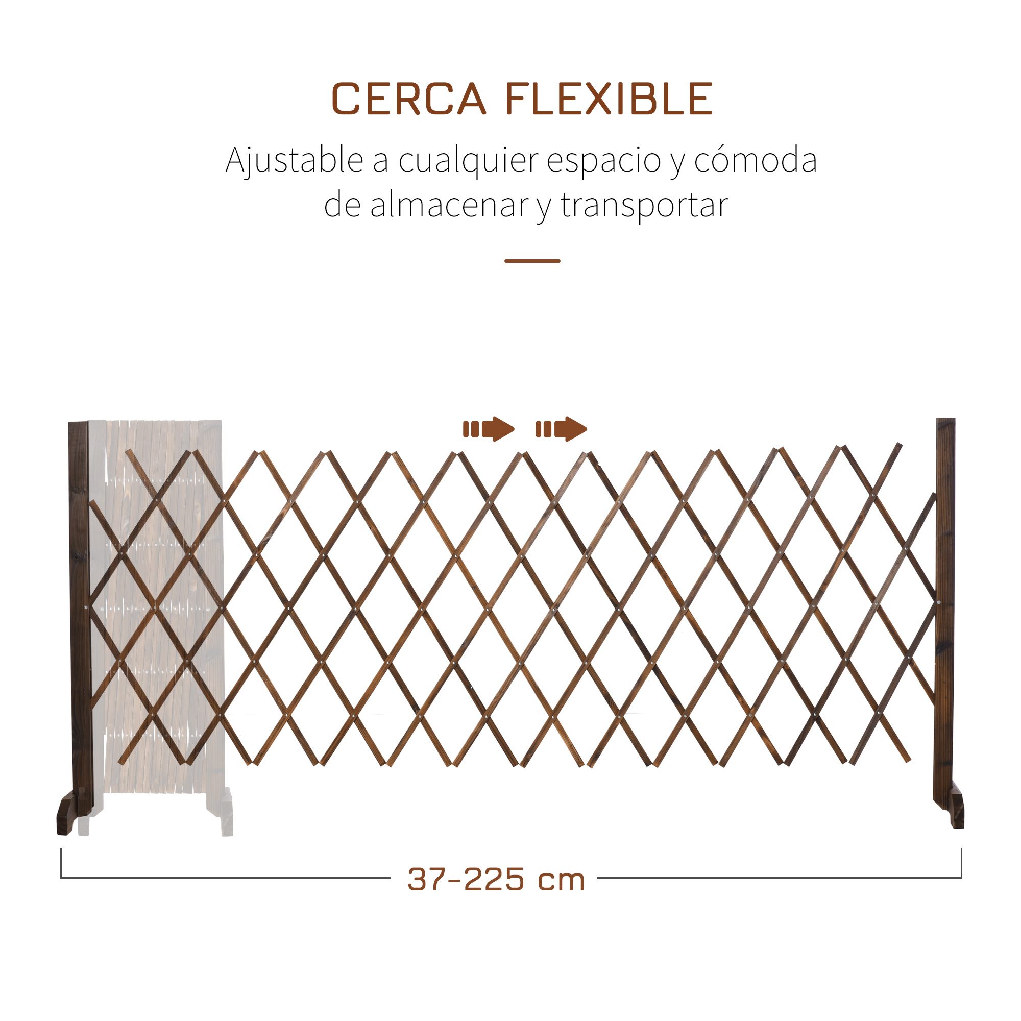 Outsunny Valla de Madera Extensible 37-225x30x106 cm Barrera de Seguridad para Perros Retráctil Multiusos para Decoración Césped Jardín Patio Marrón Carbonizado - Imagen 4