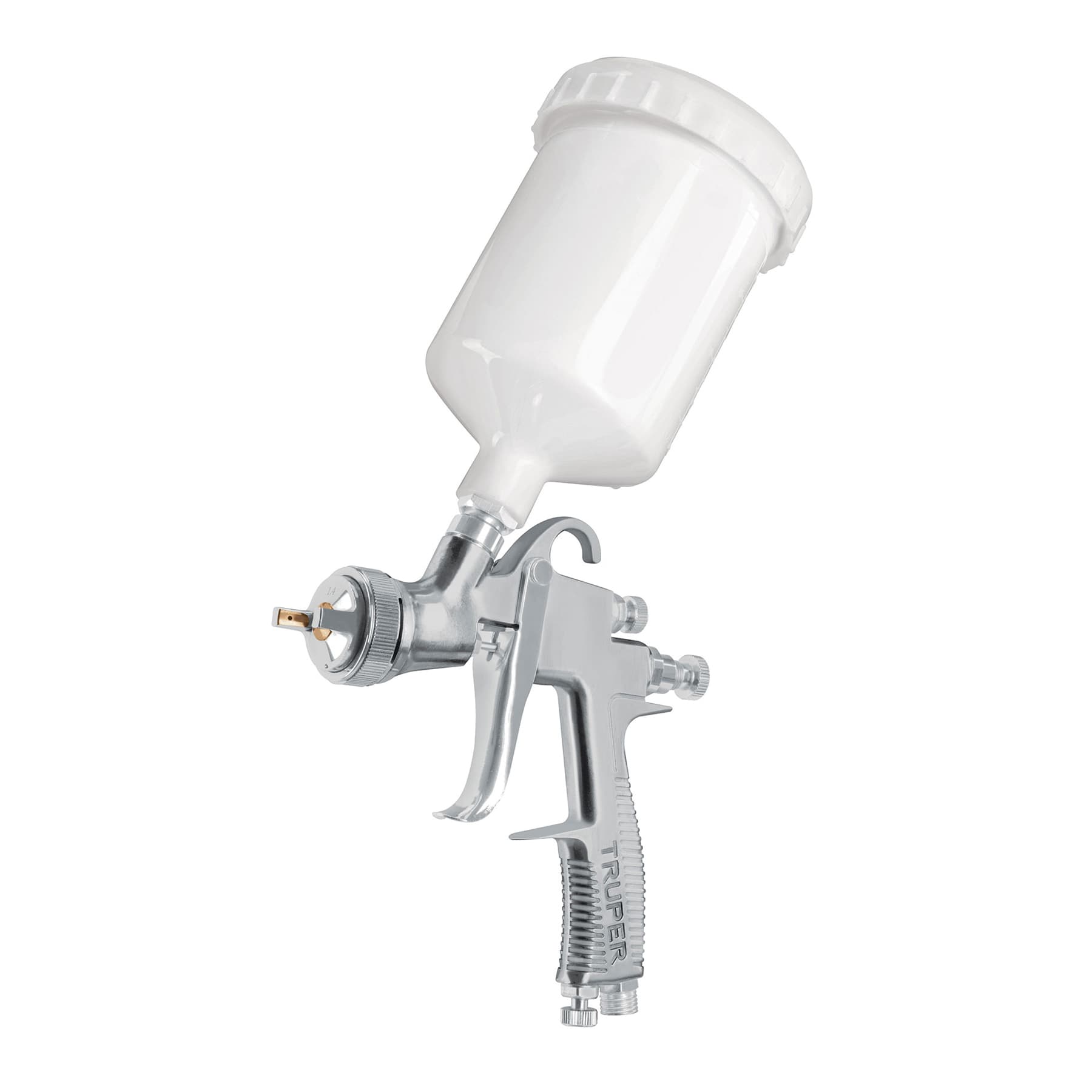 Pistola p/pintar gravedad LVLP vaso plástico, 2 mm, Truper PIPI-452 101092