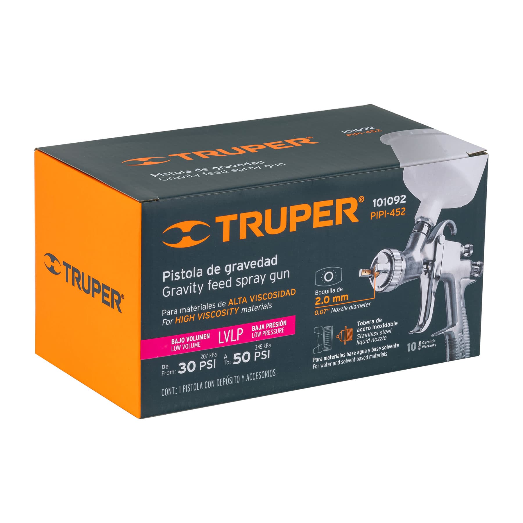 Pistola p/pintar gravedad LVLP vaso plástico, 2 mm, Truper PIPI-452 101092 - Imagen 3