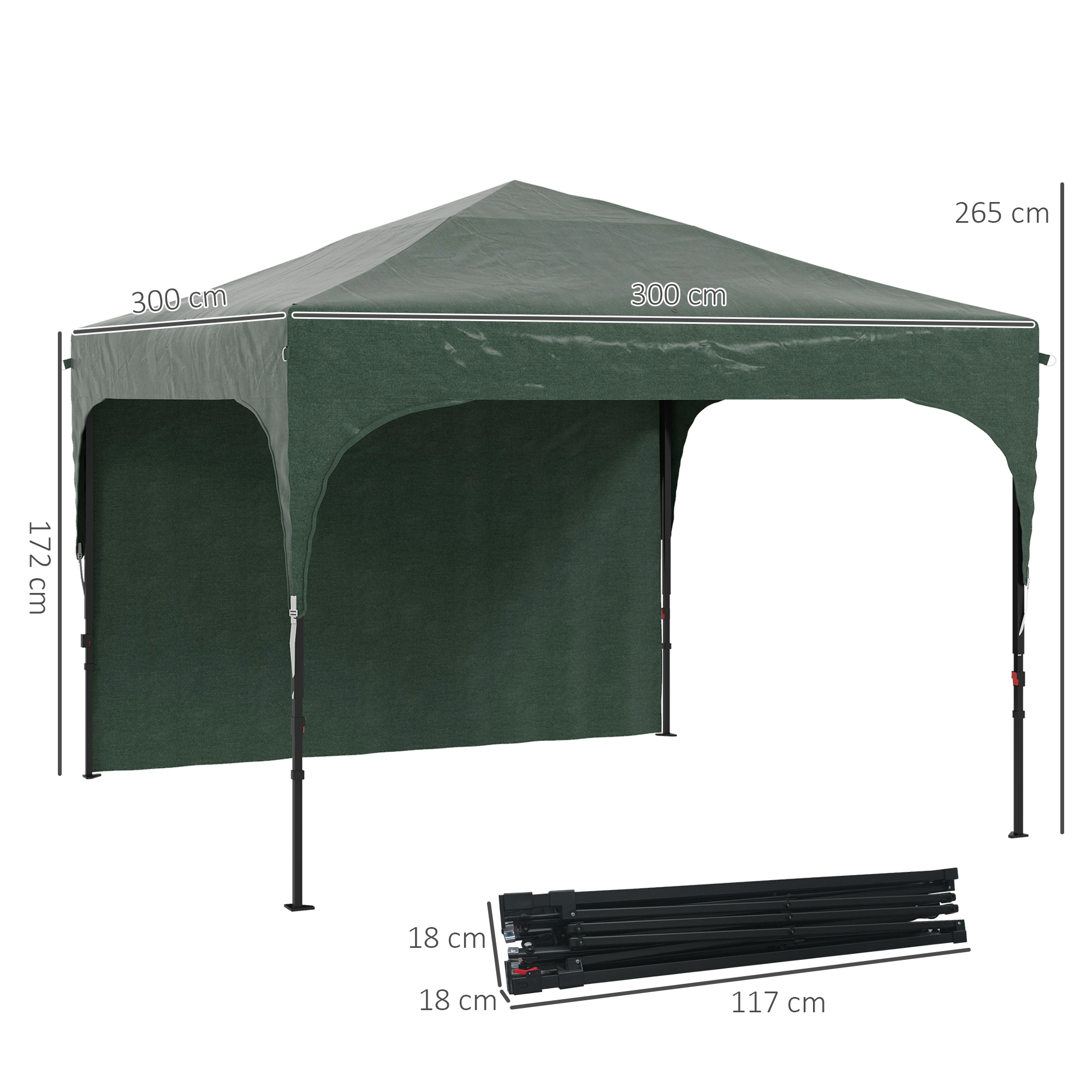 Outsunny Carpa Plegable 3×3 m Cenador de Jardín con Altura Ajustable 1 Pared Lateral Impermeable 4 Bolsas de Arena y Bolsa de Transporte Gazebo para Exterior Patio Fiestas Verde - Imagen 3