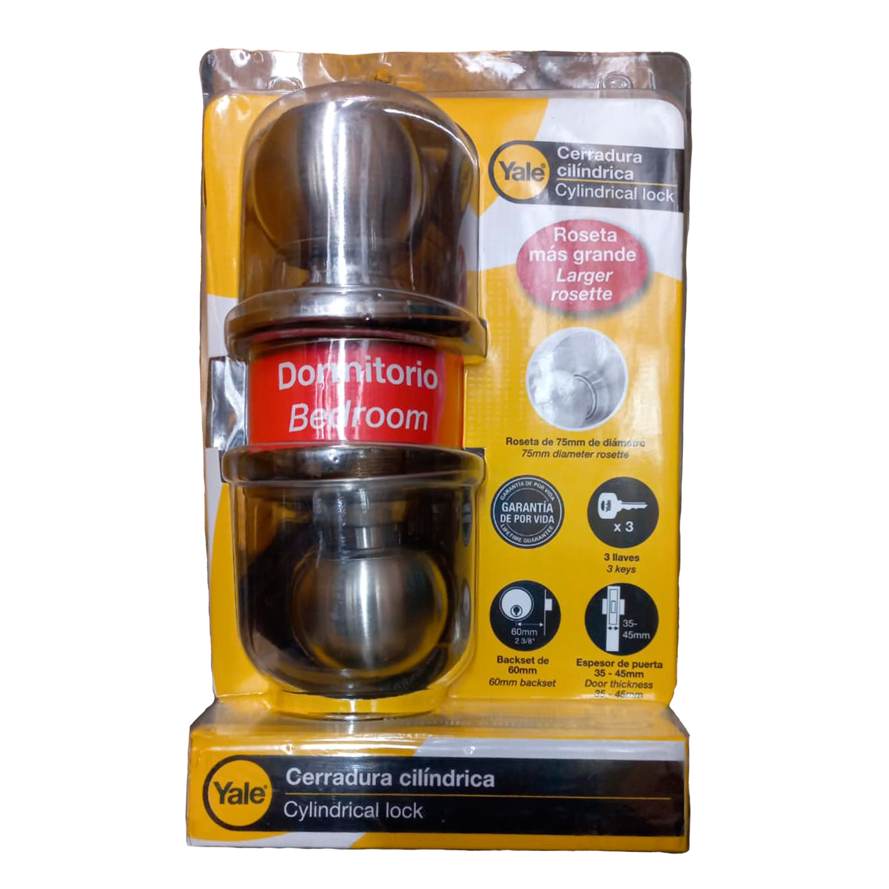 Cerradura cilíndrica para dormitorio KNOB CA R75 US32D ENT VIS YALE 11334