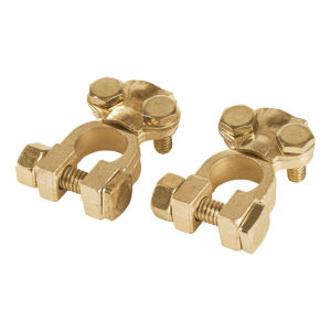 Blíster 2 terminales latón poste superior p/batería, Pretul 23042