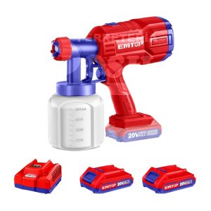 Pistola Pintura Batería 20V – P20S EMTOP – con 2 Baterías 2.0ah + Cargador Rápido