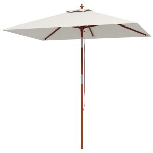 Outsunny Sombrilla Terraza Exterior 200×150 cm Sombrilla de Jardín Rectangular con Ángulo Ajustable Mástil de Madera y Manivela Parasol para Patio Terraza Beige