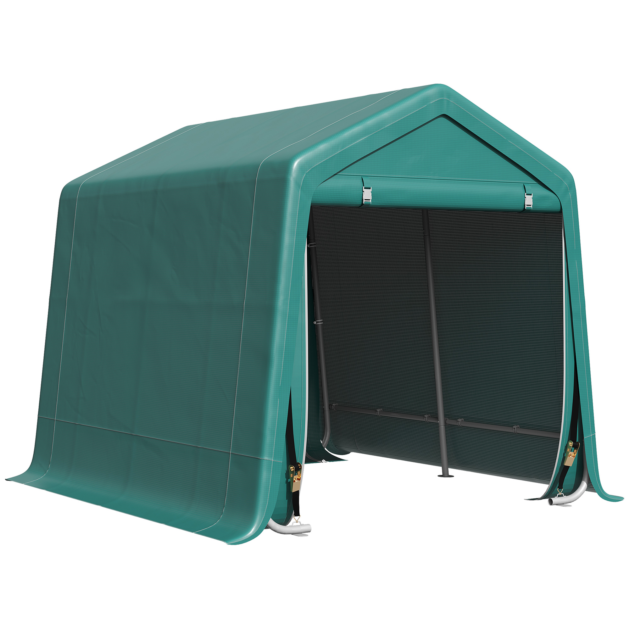 Outsunny Carpa de Jardín Exterior para Herramientas Bicicletas 2,4x2x2 m Cobertizo Exterior con 2 Puertas con Cremallera Impermeable Anti-UV Carpa para Jardín Verde