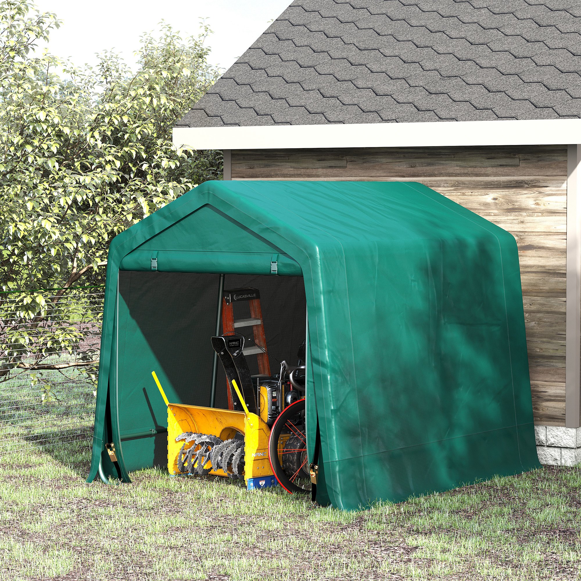 Outsunny Carpa de Jardín Exterior para Herramientas Bicicletas 2,4x2x2 m Cobertizo Exterior con 2 Puertas con Cremallera Impermeable Anti-UV Carpa para Jardín Verde - Imagen 2