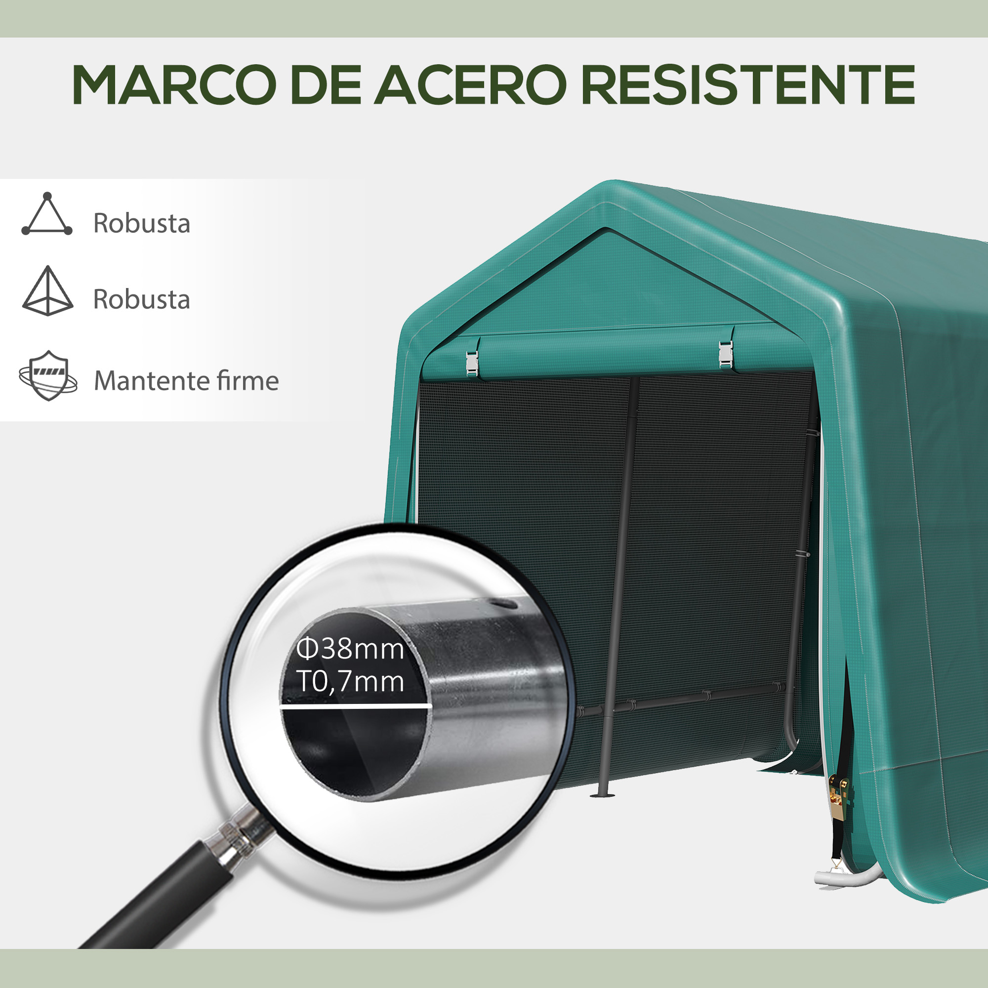 Outsunny Carpa de Jardín Exterior para Herramientas Bicicletas 2,4x2x2 m Cobertizo Exterior con 2 Puertas con Cremallera Impermeable Anti-UV Carpa para Jardín Verde - Imagen 4