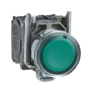 Metal Illuminated Push Button – Ø22 – NO + NC – 230..240 VAC – Spring Return – IP66 – Green