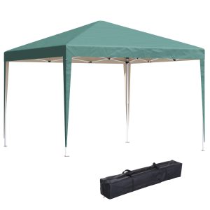 Outsunny Carpa Plegable Gazebo 3×3 m Cenador Plegable con Altura Ajustable en 3 Niveles Toldo Anti-UV y Bolsa de Transporte para Camping Fiestas Verde