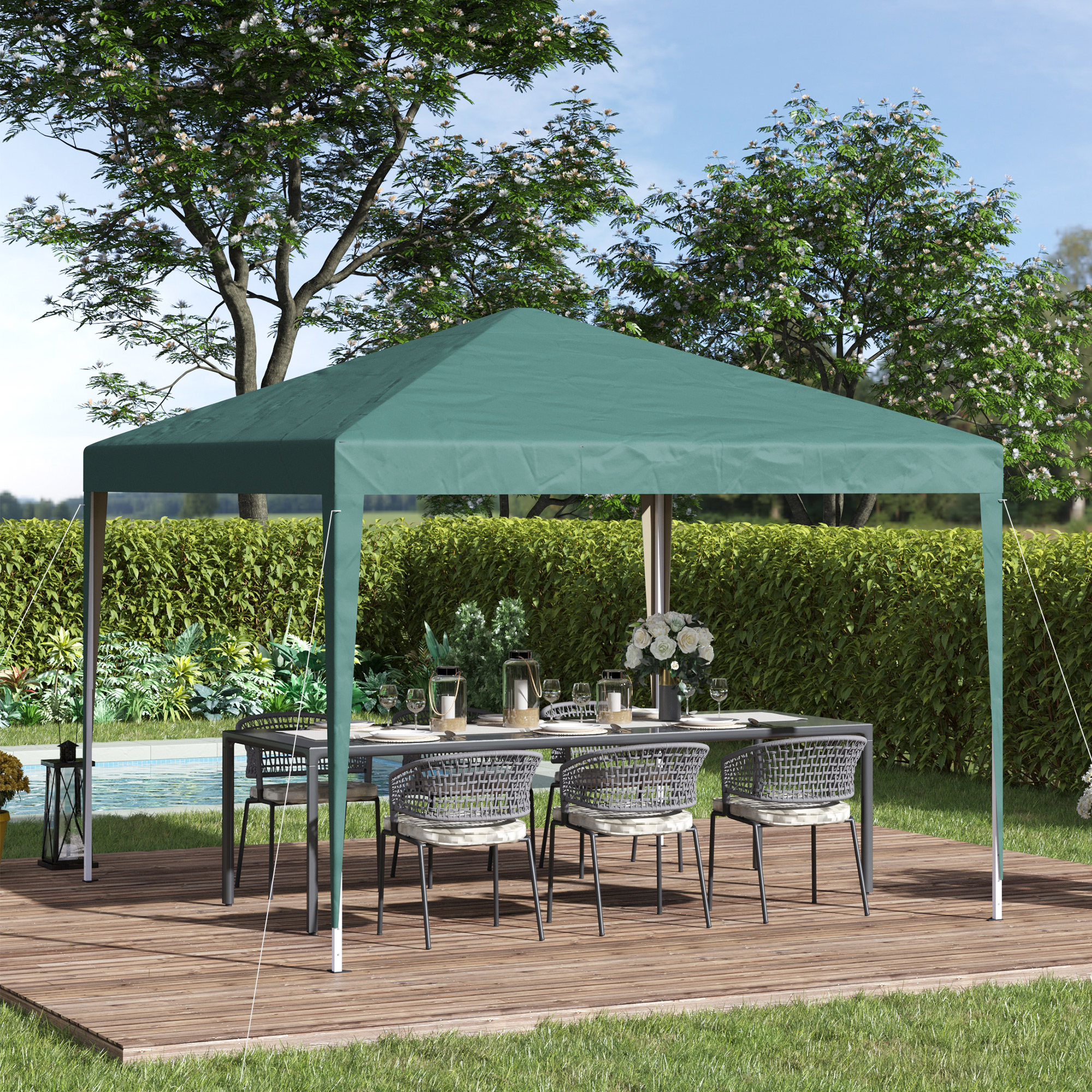 Outsunny Carpa Plegable Gazebo 3×3 m Cenador Plegable con Altura Ajustable en 3 Niveles Toldo Anti-UV y Bolsa de Transporte para Camping Fiestas Verde - Imagen 2
