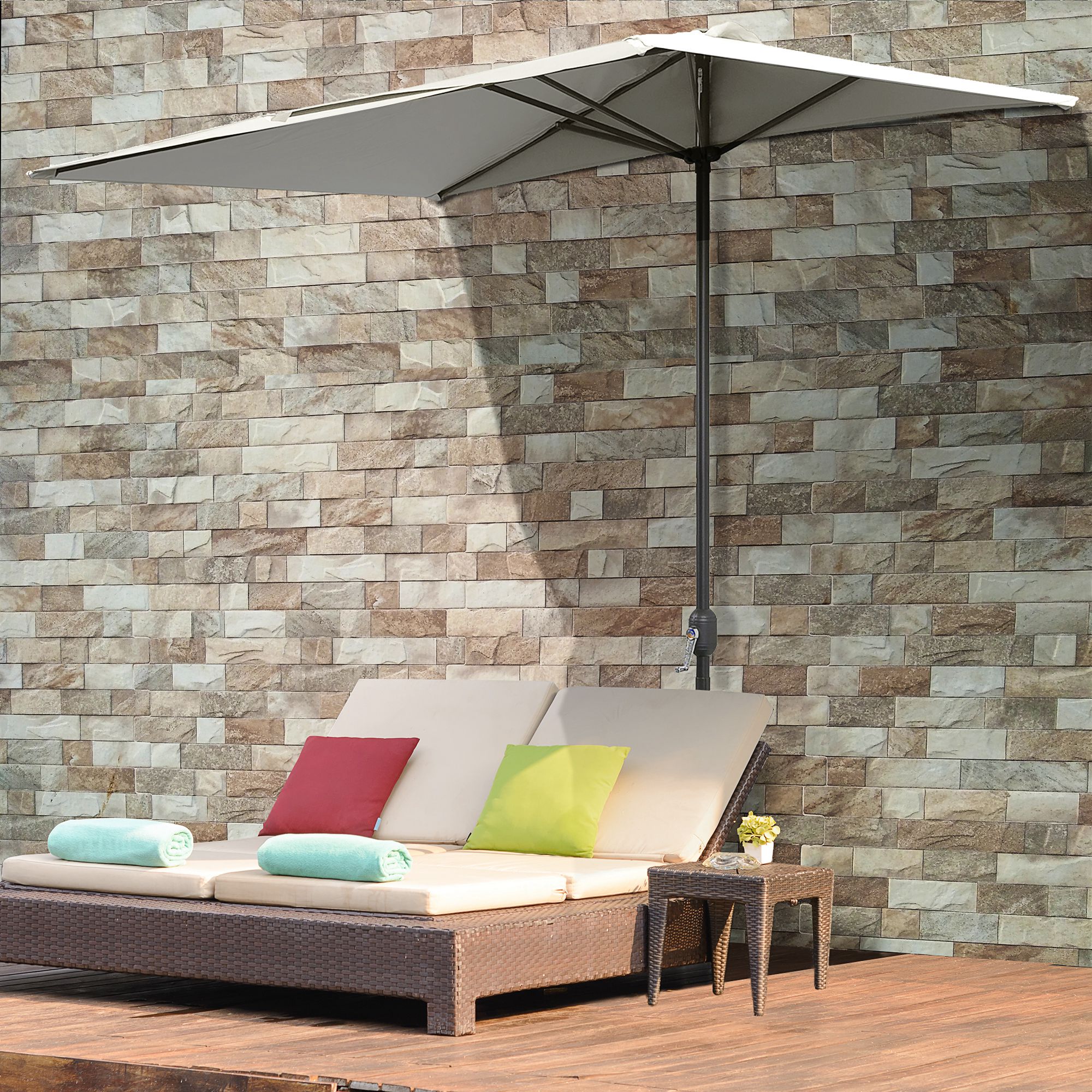 Outsunny Sombrilla Rectangular 230x130x245 cm Parasol para Pared Media Sombrilla con Manivela Protección UV 30+ Impermeable Sombrilla para Balcón Terraza Jardín Beige - Imagen 2