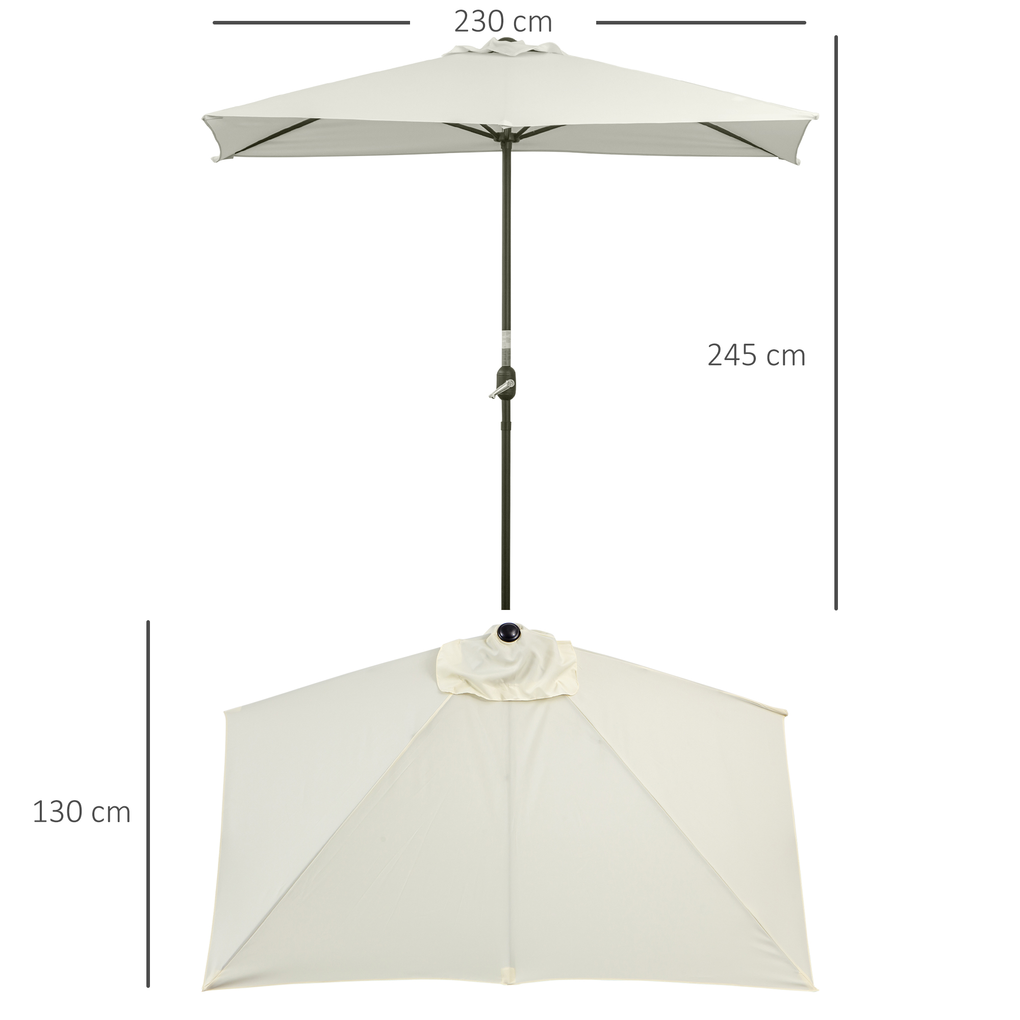 Outsunny Sombrilla Rectangular 230x130x245 cm Parasol para Pared Media Sombrilla con Manivela Protección UV 30+ Impermeable Sombrilla para Balcón Terraza Jardín Beige - Imagen 3