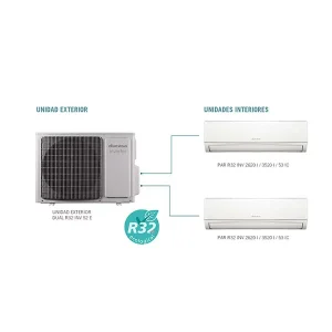 AIRE ACONDICIONADO DUAL INVERTER COMBINABLE 2X1 UNIDAD EXTERIOR PAR DUAL R32 INV 52E+2UNIDADES INTERIORES 0.725.0870.2 DUCASA