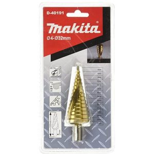 Broca conica escalonada filo espiral 4-32mm vástago triangular acabado plateado D-40163 Makita