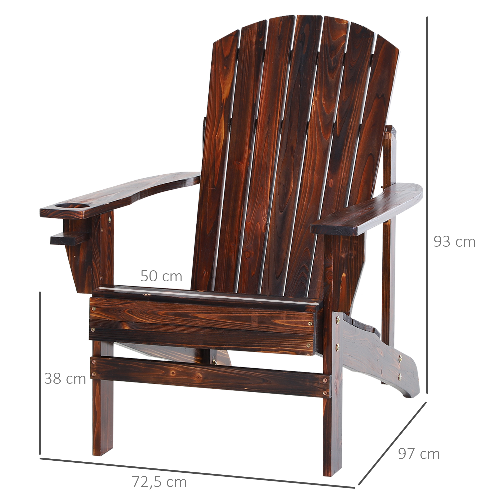 Outsunny Silla Adirondack de Madera Silla de Jardín con Reposabrazos y Respaldo Alto para Terraza Balcón Exterior 72,5x97x93 cm Marrón - Imagen 3