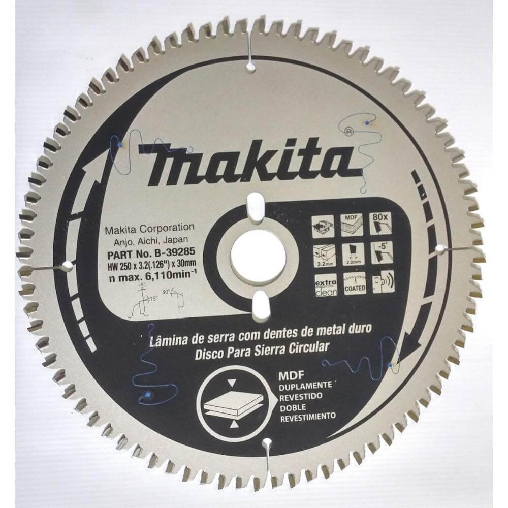DISCO SIERRA PARA MELAMINE 10″ x 30.0 x 3.20mm. 80 DIENTES (REDUCTOR 1″y 5/8″) Makita B-39285