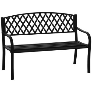 Outsunny Banco de Jardín de 2 Plazas con Respaldo Decorativo y Reposabrazos para Terraza Balcón Patio Exterior Carga 240 kg Hierro Fundido y Acero 128×58,5×89 cm Negro