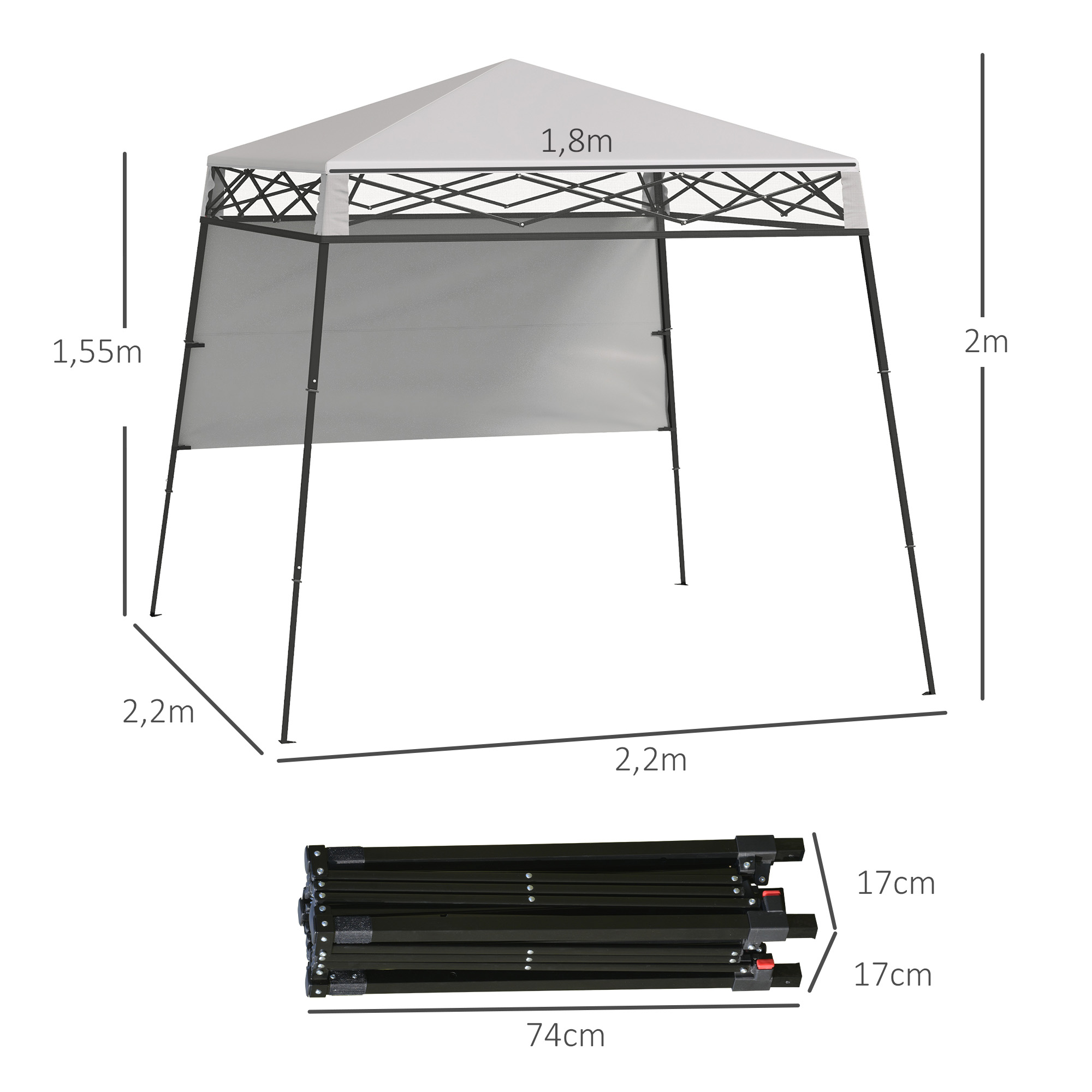 Outsunny Carpa Plegable 220x220x200 cm Cenador Plegable con 1 Pared Lateral Bolsa de Transporte Impermeable y Protección UV50+ para Jardín Patio Blanco - Imagen 3