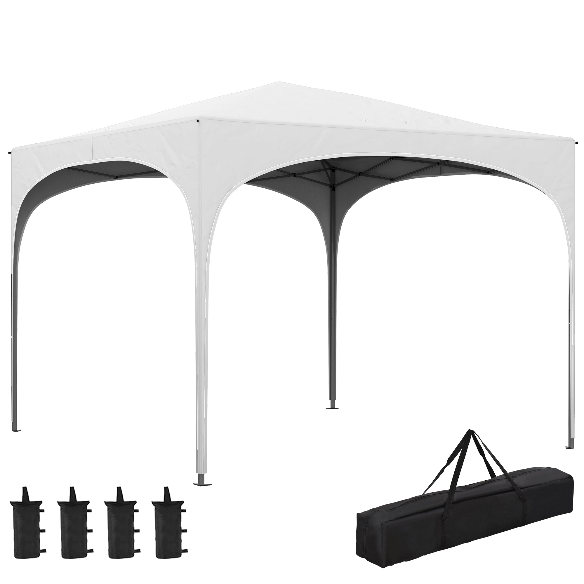 Outsunny Carpa Plegable 3×3 m Cenador de Jardín Altura Ajustable con Bolsa de Transporte Impermeable Anti-UV y Bolsas de Arena Gazebo para Exteriores Jardín Patio Blanco
