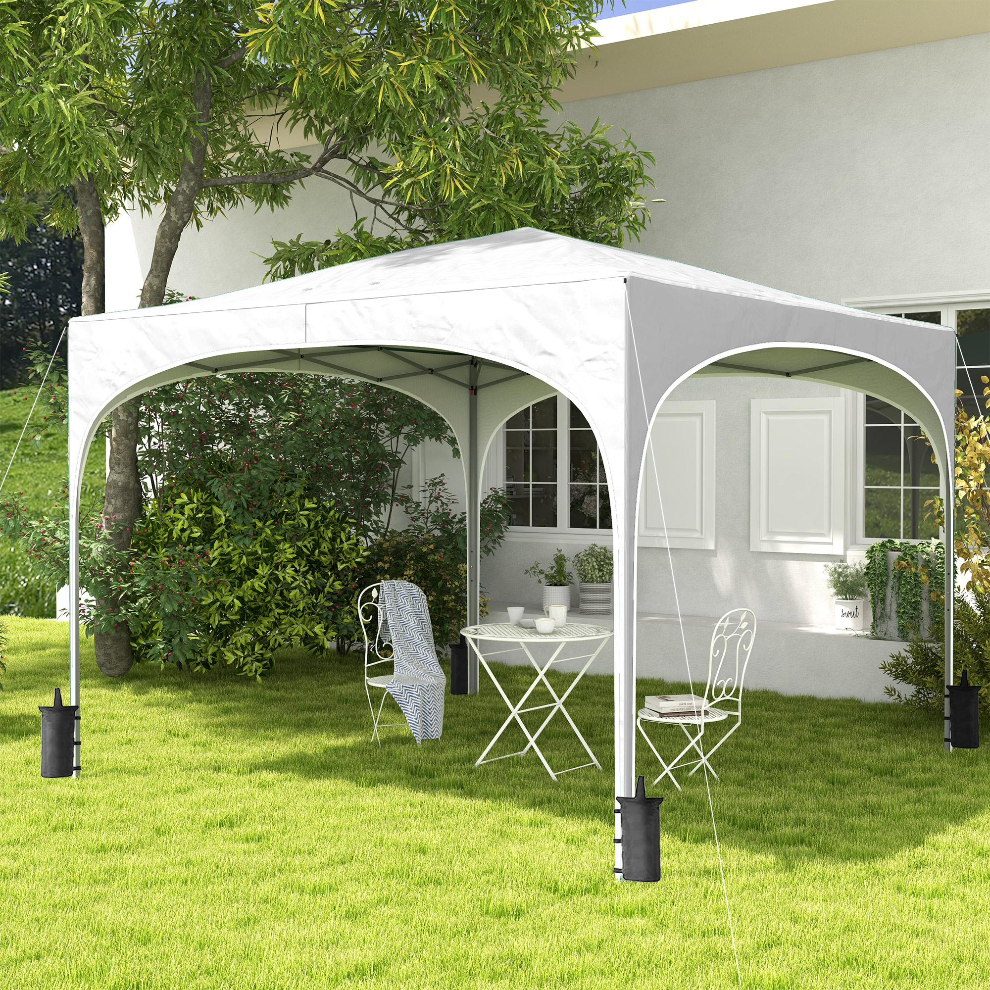 Outsunny Carpa Plegable 3×3 m Cenador de Jardín Altura Ajustable con Bolsa de Transporte Impermeable Anti-UV y Bolsas de Arena Gazebo para Exteriores Jardín Patio Blanco - Imagen 2