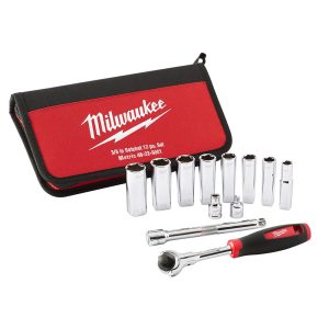 JUEGO 12 PIEZAS CARRACA Y VASOS DE 3/8″ MILWAUKEE