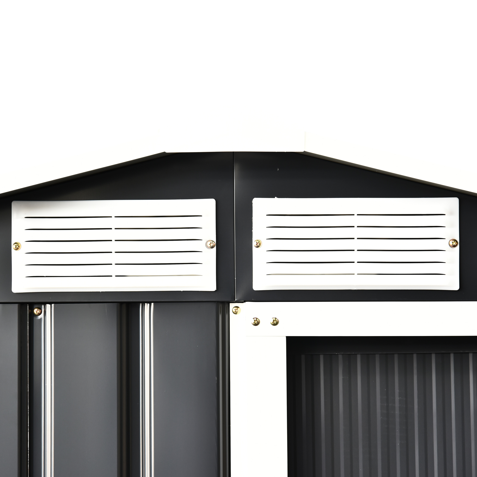 Outsunny Caseta de Jardín Metálica 150x130x186 cm Cobertizo para Almacenaje de Herramientas con Techo Inclinado 4 Ventilaciones para Terraza Exterior Gris y Blanco - Imagen 8