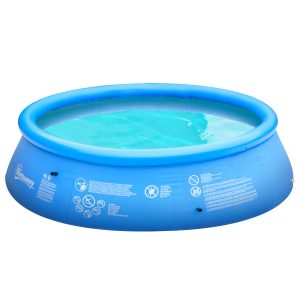 Outsunny Piscina Hinchable Redonda 4,000 Litros Ø274×76 cm Piscina Inflable Familiar para 3-4 Personas con Inflador de Mano para Jardín Patio Exterior Azul
