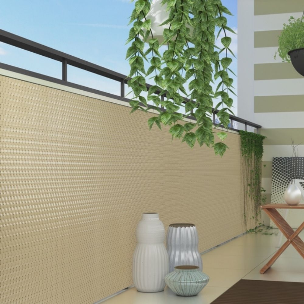 Panel de Ratán para Balcón o Valla (Beige) 100×500 cm - Imagen 3