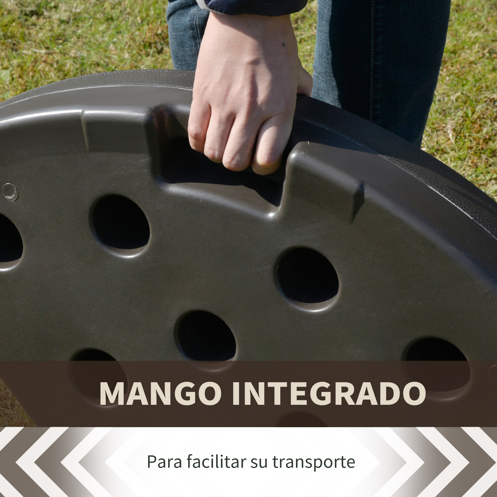 Outsunny Base para Sombrilla en 4 Partes Rellenable de Arena y Agua Desmontable para Jardín Patio al Aire Libre 100x100x10,5 cm Café - Imagen 4