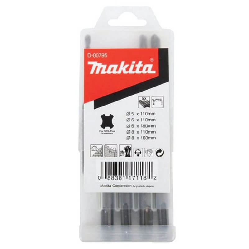 Set de brocas SDS-PLUS para concreto 5/6/8x110mm 6/8x160mm. (5Pcs) Makita D-00795