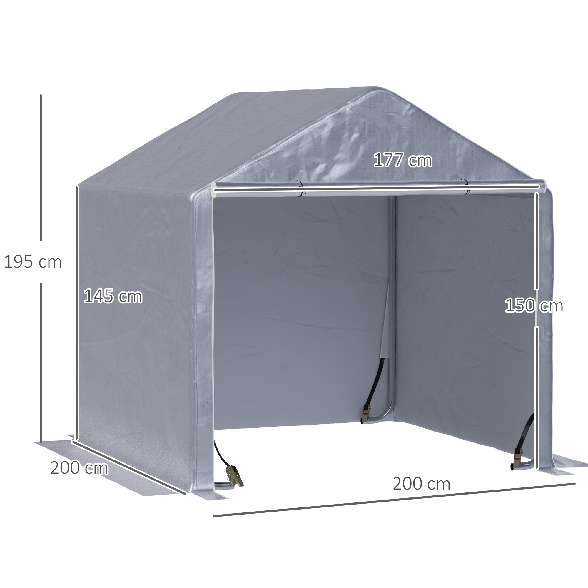 Outsunny Carpa para Herramientas Bicicletas y Motos 2x2x2 m Garaje Portátil con 1 Puerta con Cremallera 1 Cubierta de PE Impermeable Anti-UV y Marco de Acero Cochera Portátil para Jardín Gris - Imagen 3