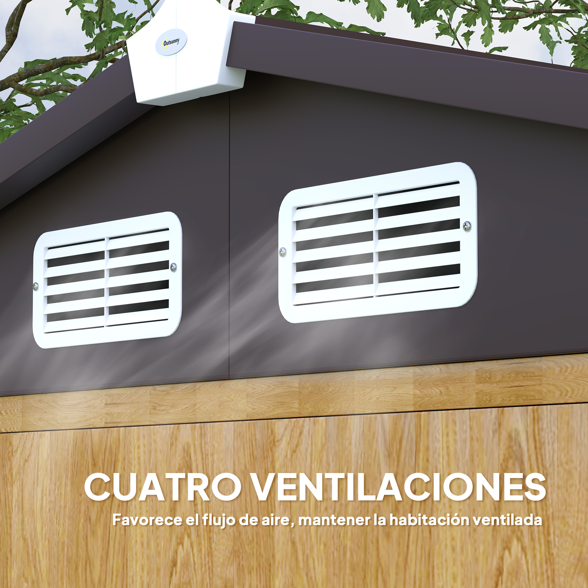 Outsunny Caseta de Jardín Exterior 2,36m² 213x120x194 cm Cobertizo de Jardín Exterior con Base Refuerzo (Suelo NO Incluido) Puertas Correderas Dobles Candado Ventanas Roble - Imagen 4